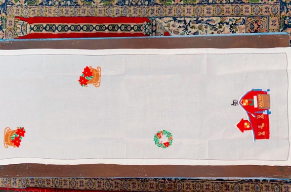Christmas table runner-House embroidery